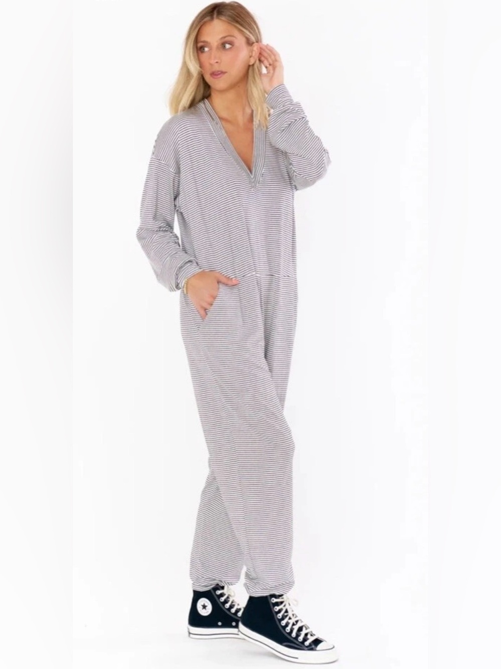 Show Me Your Mumu Jules Striped V-Neck Lounge Jumpsuit